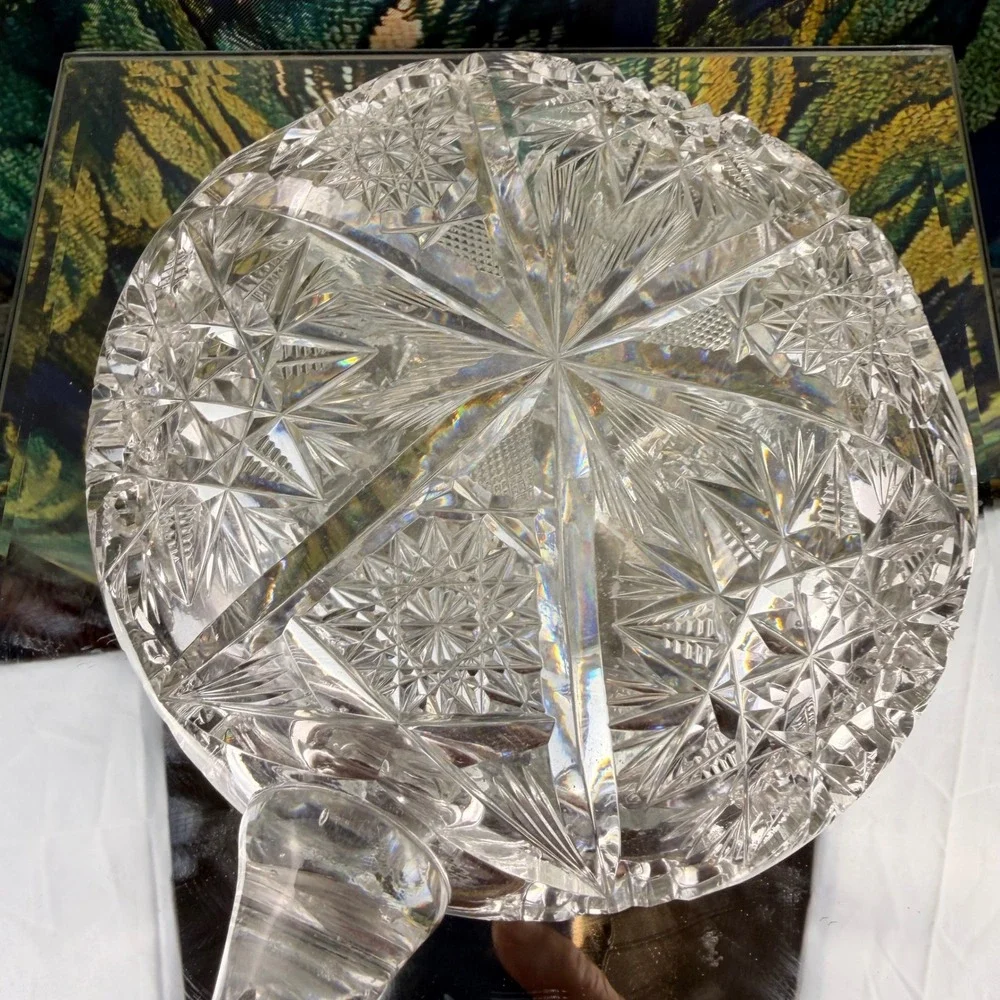 Antique American Brilliant Period Cut Glass Nappy Dish Star Pattern Sawtooth Rim